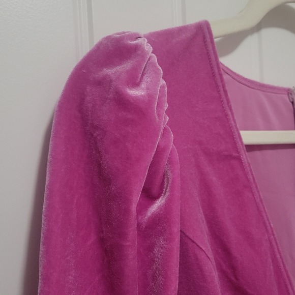 For Love & Lemons Velvet Mini Dress Pink Ruched Tie Front Puff Sleeve‎ S - Picture 5 of 14